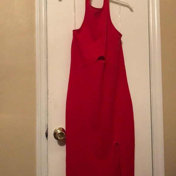 NWT Red Midi Cutout Halter Dress Size L - Picture 1 of 3